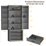 FJTJBSI 72" LED Kitchen Pantry Cabinet with 3 Drawers Farmhouse Tall Storage Cabinet Wood Food Pantry with Barn Doors and Adjustable Shelves Versatile Storage Freestanding Cupboard for Kitchen FJTJBSI