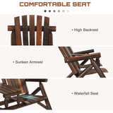 HOMEDIARY 2-Seat Wooden Adirondack Chair, Outdoor Log Patio Loveseat with Built-in Table, Patio Bench Fire Pit Chair Porch Furniture Conversation Set for Deck Lawn Pool Backyard, Carbonized HOMEDIARY