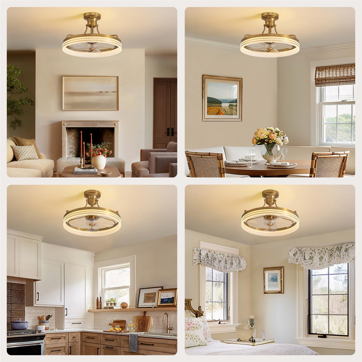 Moooni 20" Ceiling Fan with Light Remote Control Gold Ceiling Fan with Light, 6 Wind Speeds Flush Mount Fandelier, Low Profile LED Ceiling Fan, Modern Ceiling Fan for Bedroom Living Room Kitchen Moooni