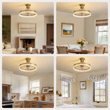 Moooni 20" Ceiling Fan with Light Remote Control Gold Ceiling Fan with Light, 6 Wind Speeds Flush Mount Fandelier, Low Profile LED Ceiling Fan, Modern Ceiling Fan for Bedroom Living Room Kitchen Moooni