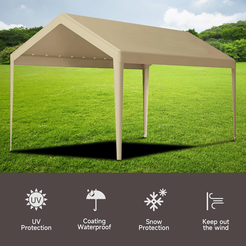 Carport Replacement Canopy, Replacement Top Cover for 12' x 20' Carport Frame, 180G PE Fabric Waterproof & UV Protected Tarp with Ball Bungees, Beige (Only Top Cover, Frame is not Included)