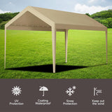 Rutile 10 x 20 FT Carport Replacement Cover, Heavy Duty Car Tarp Canopy Tent Garage Top Shelter Cover with Fabric Leg Pole Skirts and Ball Bungees Beige (Only Top Cover, Frame is not Included) Rutile