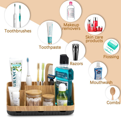 GFWARE Bathroom Organizers and Storage - Detachable 7 Slots Kids Electric Toothbrush and Toothpaste Holde Drainage for Bathroom Accessories Organization Counter Vanity Storage, Wood