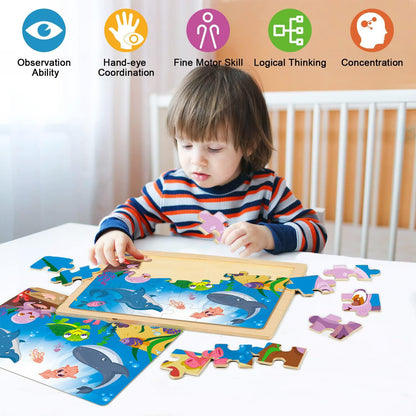 Wooden Puzzles for Kids Ages 4-6, 6 Packs 30 PCs Jigsaw Puzzles for Kids Ages 3-5 | 4-8, Wooden Puzzles for Toddler Children Learning Educational Puzzles Toys for Boys and Girls