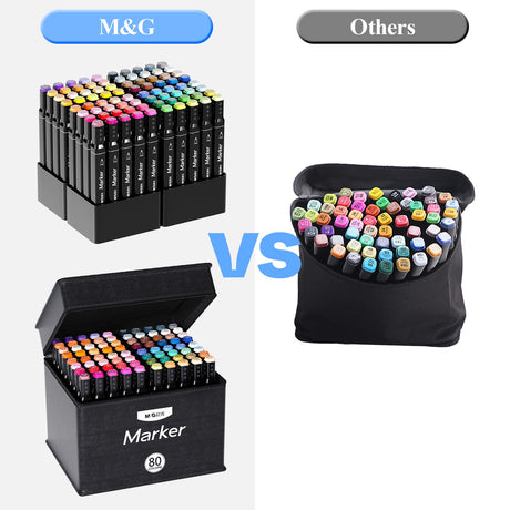 M&G 80 Colors Dual Tip Art Markers, Alcohol Art Markers set, for Adult Coloring Books, Drawing, Sketching, Doodling, Art Projects, School Supplies, Chisel & Fine Tip, Black Penholder M&G