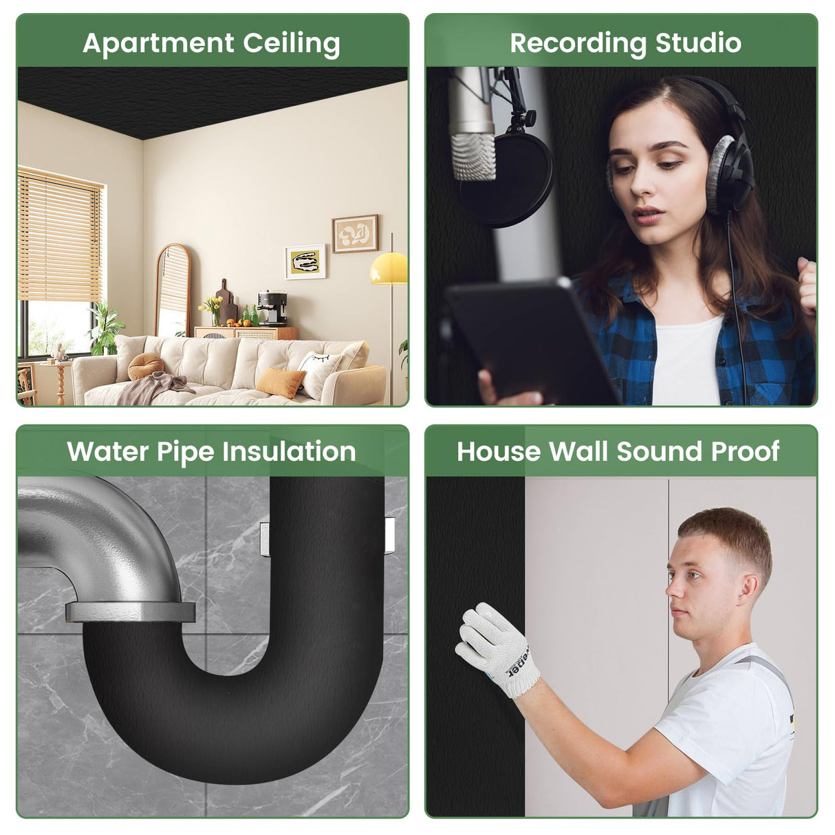 Kaqiluo 2 Pack High Density Self-Adhesive Sound Insulation Acoustic Closed Cell Foam, 0.4" x 12" x 71", 10 mm Thick,11.6 sqft Sound Proof Padding,Fire,Water Resistant Acoustic Treatment Foam Kaqiluo