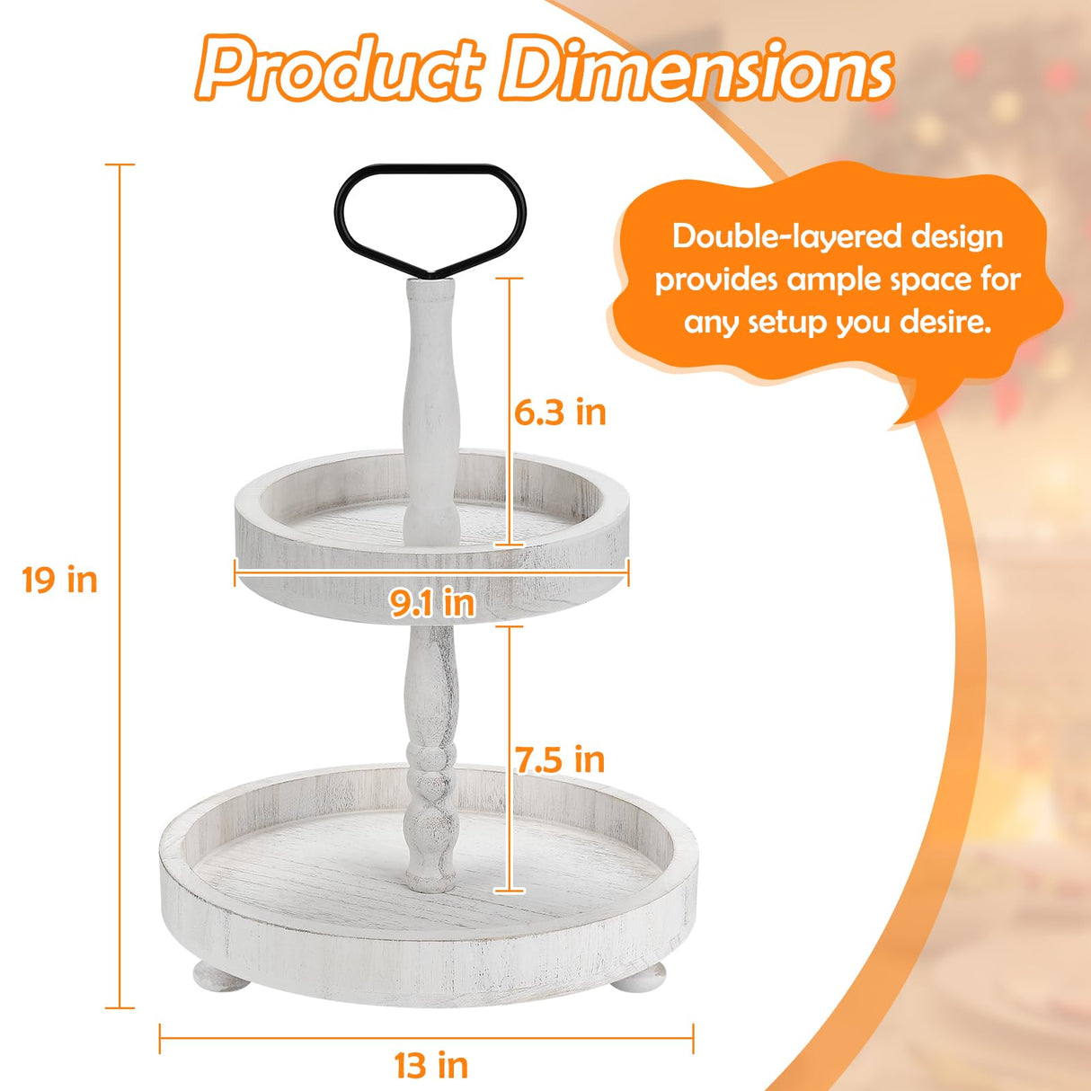 2 Tiered Tray Stand Decor, Wooden 13 Inch Tiered Tray Decor for Farmhouse, Kitchen, Coffee Bar, Home, Suit for Halloween, Fall Thanksgiving, Christmas, New Year BAIVV