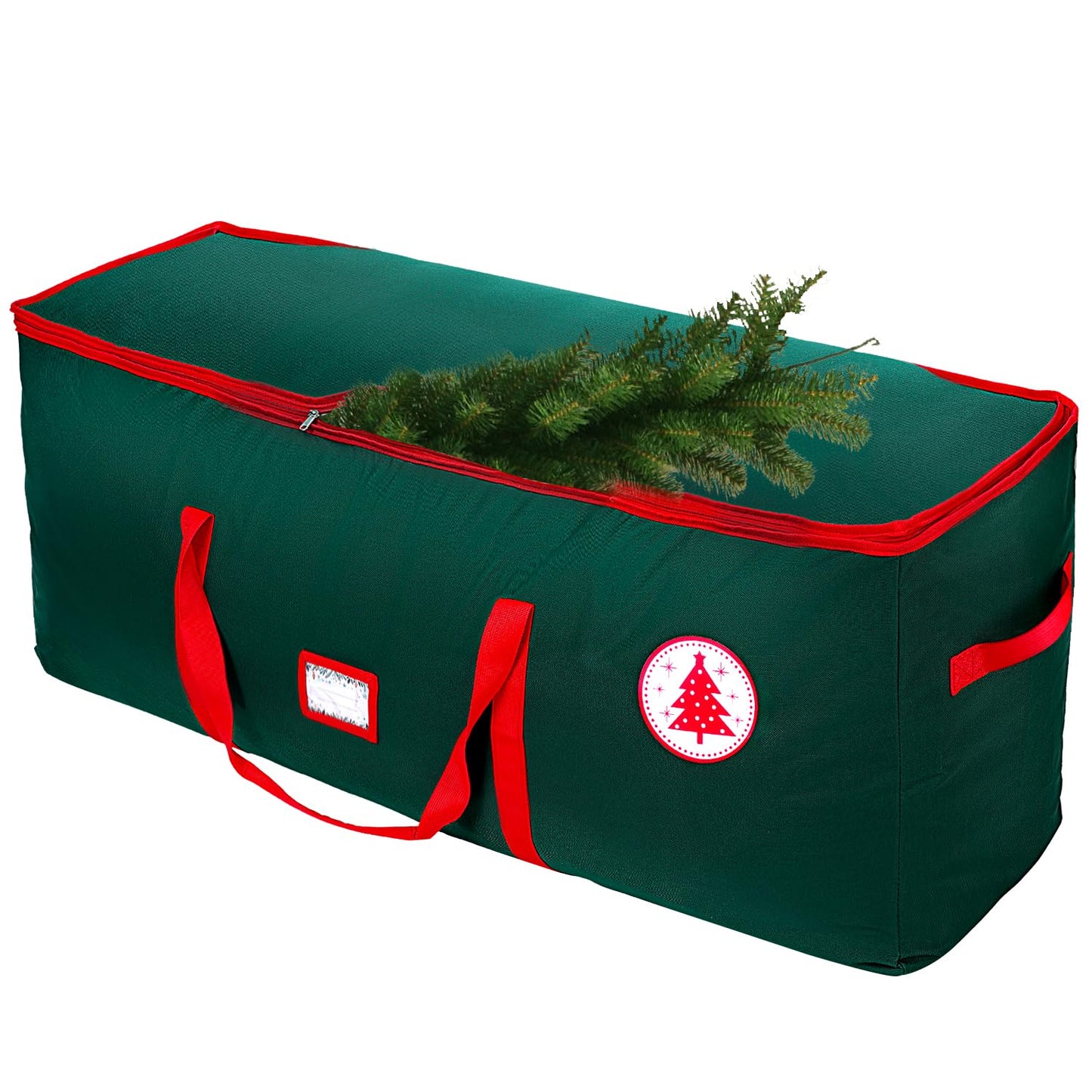 NVRGIUP Large Christmas Tree Storage Bag, Fits Up to 7.5 ft Artificial Disassembled Trees with Durable Handles, Sleek Dual Zipper & Tag Card, Waterproof Tear-proof Holiday Xmas Bags Box for Years Use