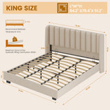 King Size Upholstered Lift Up Storage Bed Frame with 51.2" Tall Headboard, Velvet Wingback Tufted Design, Wood Slats Support, No Box Spring Required, Noise-Free Double Low Bed Frame (King,Beige) knoworld