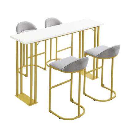 Industrial Gold Bar Table Set with 4 Velvet Stools for Small Spaces