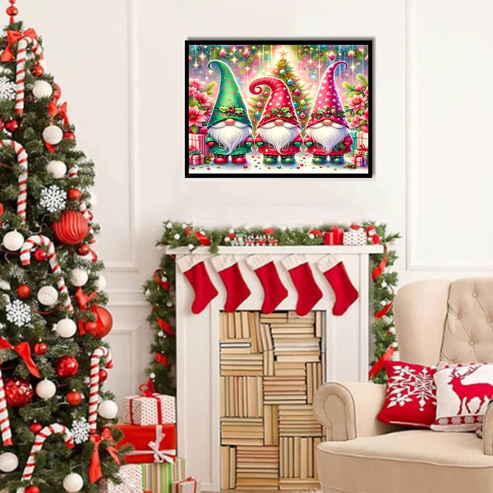 igoodom Diamond Art Kits for Adults, Christmas Diamond Painting Kit, Full Drill Round Christmas Gnome Diamond Art Kits, DIY Gem Art and Crafts for Home Wall Decor Gift 16x12inch igoodom