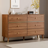 Chrangmay 6 Drawer Dresser,47" Wide Mid Century Chest of Drawers,Wooden Bedroom Drawer Dresser with 6 Storage Drawers for Bedroom,Living Room,with Anti-Tipping Device,Walnut.HT Chrangmay