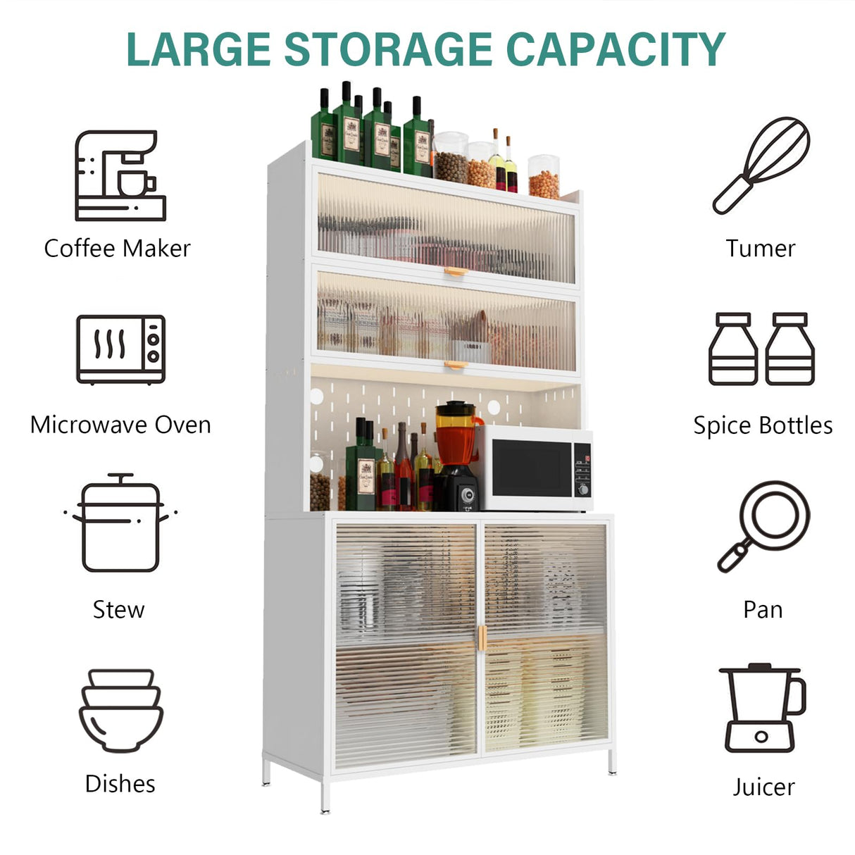 Nobilsteel 73‘’ Tall Kitchen Metal Pantry Cabinet, Pantry Storage Cabinet with Microwave Shelf and Door, Anti-Tip Design Hutch for Kitchen, Dining Room, Living Room Nobilsteel
