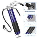 WORKPRO Grease Gun Kit, 6000PSI Heavy Duty Grease Gun with 18inch Flexible Hose, 2 Fixed Tubes and 3 Nozzles, 14oz Load WORKPRO