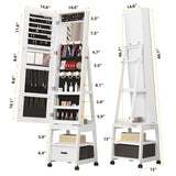 Alkmaar 360° Swivel Jewelry Armoire, Floor Standing Locking with Full Length Mirror,Bottom Drawer, Shelf, Wheels,White Cabinet with Large Storage Capacity (White push-pull) Alkmaar