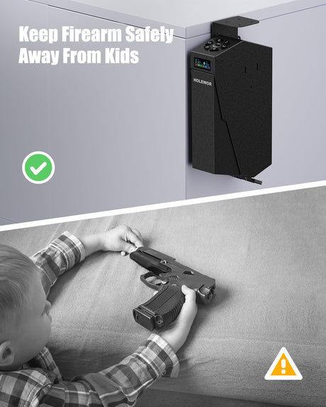 HOLEWOR Gun Safe, Biometric Pistol Safe Fingerprint Quick Access Drop Down Handgun Safe Single Mount Car Gun Safe for Vehicle Desk Bedside Nightstand HOLEWOR