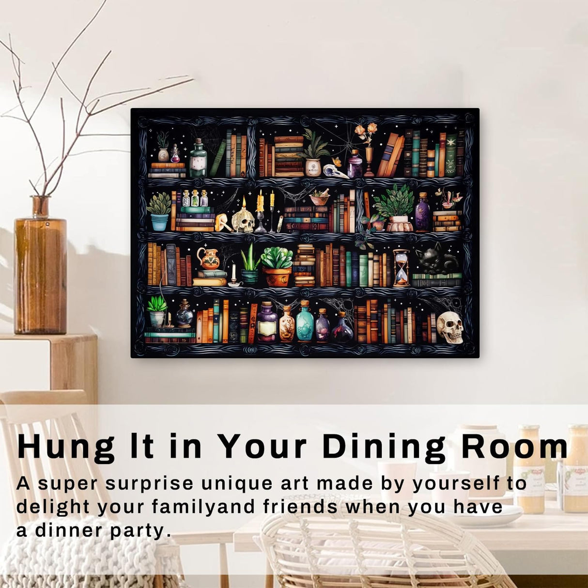 WEMEON Bookshelf Paint by Numbers for Adults - Gothic Themed Adult Paint by Number Kits with Brushes Acrylic Paints, Relaxing Stress Relief Hobby for Beginners, Teens, Artists, 16"x20" Canvas WEMEON