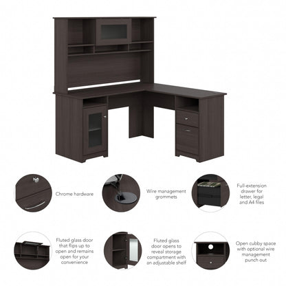 Bush Furniture Cabot L Shaped Desk with Hutch | Corner Desk with Storage for Home Office in Heather Gray | 60W L Shaped Computer Desk - WoodArtSupply