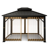 Gazebo Universal Replacement Mosquito Netting – Hugline 10' x 10' Outdoor Mesh Netting Screen 4-Panel Sidewall Curtain with Zipper (Khaki) Hugline