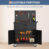 EcoSummer 35" Heavy-Duty Steel Rolling Tool Cabinet with 2 Deep Drawers & Locking Casters, Adjustable Shelves, Built-in Pegboard, Garage, Workshop, Warehouse Storage Organizer, Mobile Workbench EcoSummer