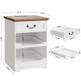 IRONCK Farmhouse Nightstand with Charging Station, Wooden Nightstands with Drawers, Bedside Table with Adjustable Storage Shelves for Bedroom, White IRONCK