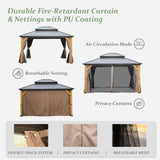 domi outdoor living 12x14 ft Wood Gazebo, Cedar Frame Hardtop Gazebo with Galvanized Steel Double Roof, Netting & Curtains, Patio Pergola Pavilion for Patio, Backyard, Deck, Lawns domi outdoor living