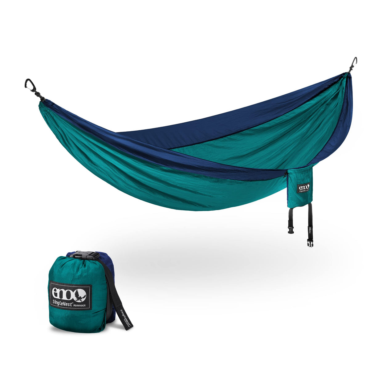 ENO SingleNest Hammock - Lightweight, 1 Person Portable Hammock - for Camping, Hiking, Backpacking, Travel, a Festival, or The Beach - Seafoam/Navy ENO
