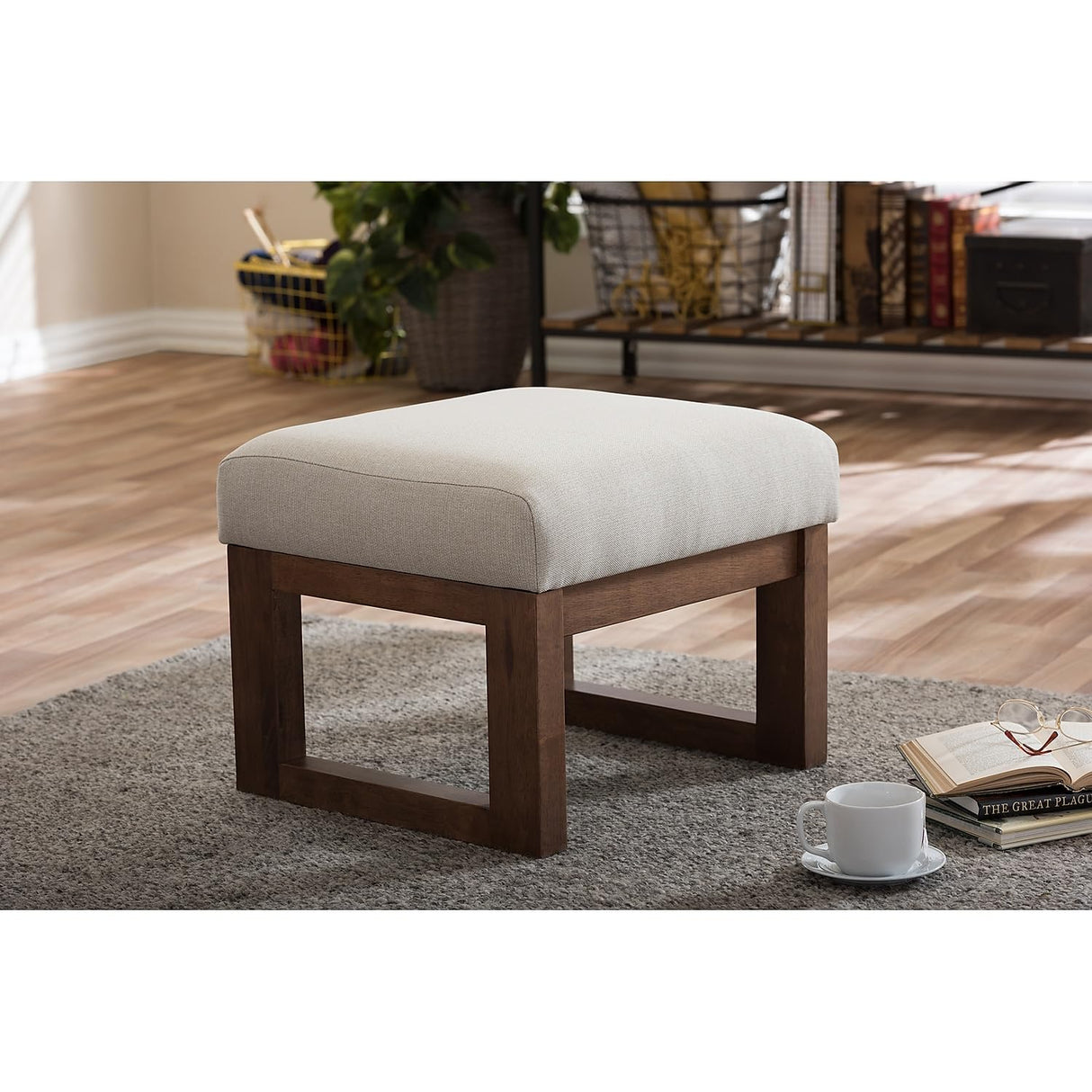Baxton Studio Yashiya Fabric Ottoman, Light Beige (123-6820-HiT) Baxton Studio