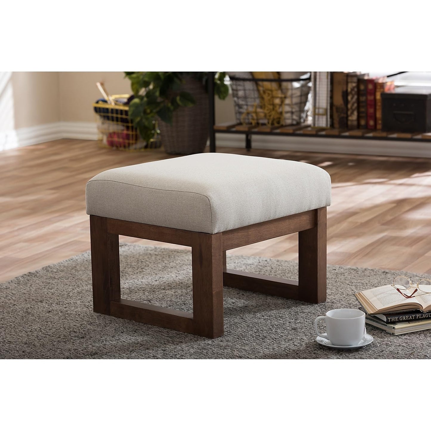 Baxton Studio Yashiya Fabric Ottoman, Light Beige (123-6820-HiT)