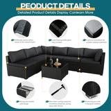 ELEGIBLISS 7 Pieces Patio Furniture Set - Outdoor Sectional Wicker Rattan Furniture with Cushion and Glass Table Patio Conversation Sets for Porch Poolside Backyard Outdoor Sofa Set Modular Sofa ELEGIBLISS