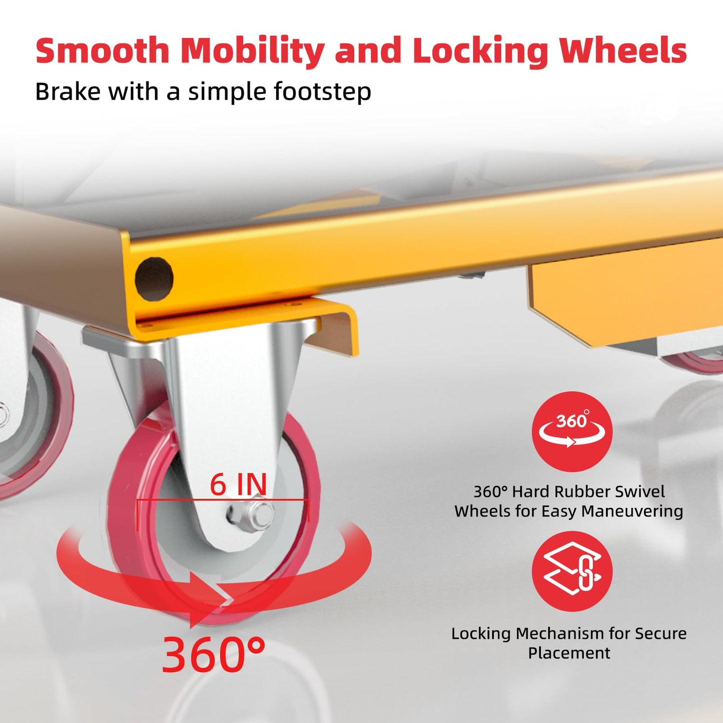 ZKH Hydraulic Lift Cart, 2200lb Capacity, 38" Max Lifting Height, Single Scissors Lift Table with Locking Wheels and Overload Bar for Safe Operations, Ideal for Material Handling and Freight Lifting