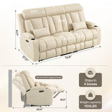 CALIVIA Wall Hugger Power Reclining Sofa with Manual Adjustable Headrests, Electric Recliner Couch with Drop-Down Table, Power Recliner Sofa 3-Seater with Charging Ports for Living Room (Beige) CALIVIA