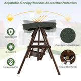 Tangkula Wooden Porch Swing, 2 Person A-Frame Outdoor Swing with Adjustable Canopy, Armrest, 2 Side Tables, Outdoor Swing with Wood Stand for Garden, Backyard, Deck, Poolside (Rustic) Tangkula