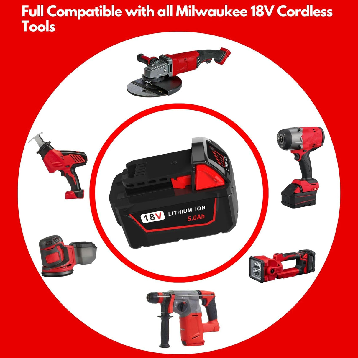 2 Pack 5.0Ah 18V Replacement Battery and Charger for Milwaukee M18 Lithium ion Battery, Compatible with Milwaukee M18 Cordless Power Tools 18V Lithium Battery 48-11-1850 48-11-1840 48-11-1860 Battboozter