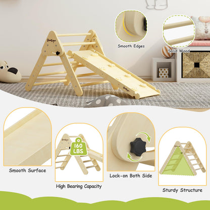 BanaSuper Foldable Pikler Triangle Climber with Ramp 2-in-1 Wooden Climbing Triangle Set with Ladder & Slide Montessori Climbing Toys for Toddler Kids Indoor Playground Play Gym Gift for Boys Girls