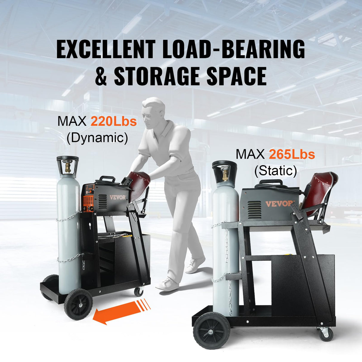 VEVOR Welding Cart, 2-Tier 4 Drawers Welder Cart with 265LBS Static Weight Capacity, 360° Swivel Wheels, Tank Storage Safety Chains, Heavy Duty Rolling MIG Welder Cart for Mig Welder and Plasma Cutter VEVOR