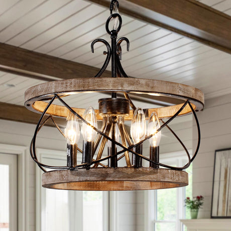 Curve Curio 20'' Farmhouse Chandelier Light Fixture, 5-Light Dining Room Light Fixtures French Country Rustic Chandelier Over Table for Entryway Foyer Bedroom Living Room Curve Curio