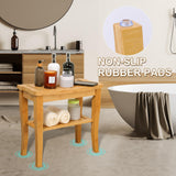 VVW Bamboo Shower Bench - Bathroom Bench Seat with Storage Shelf,19 Inch 2-Tier Wooden Spa Seat Bath Stool for Adults Women Elderly Seniors Wood Shower Chair for Bathtub or Small Spaces(Beige) VVW