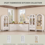 71" Tall Arched Kitchen Pantry, Modern Farmhouse Wood Kitchens Storage Cabinets with 2 Large Drawers and Adjustable Shelves, Arched Display Cabinet with Glass Doors for Dining Room, Bathroom LIVAUVEAD