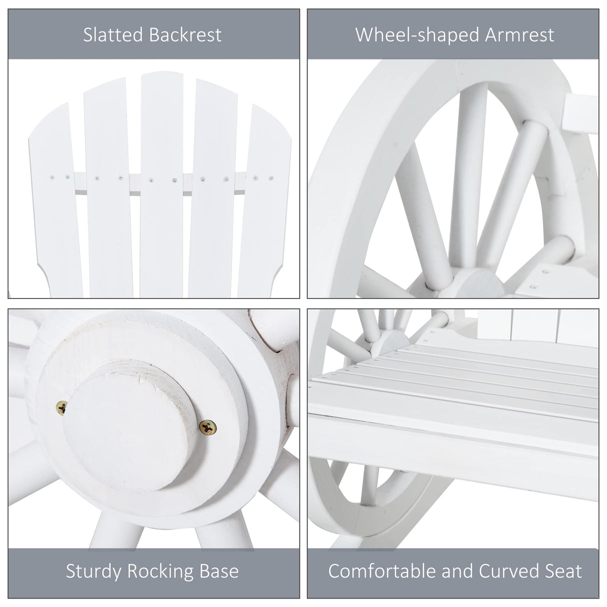 Outsunny White Adirondack Rocking Chair with Wagon Wheel Armrests – Outdoor Comfort for Porch, Garden, and Poolside Outsunny