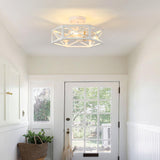 XSDeTu 3-Light Flush Mount Ceiling Light Fixture, Modern Close to Ceiling Light with White Metal Hexagon Cage, Farmhouse Ceiling Light for Bedroom, Hallway, Entry, Foyer, Kitchen XSDeTu