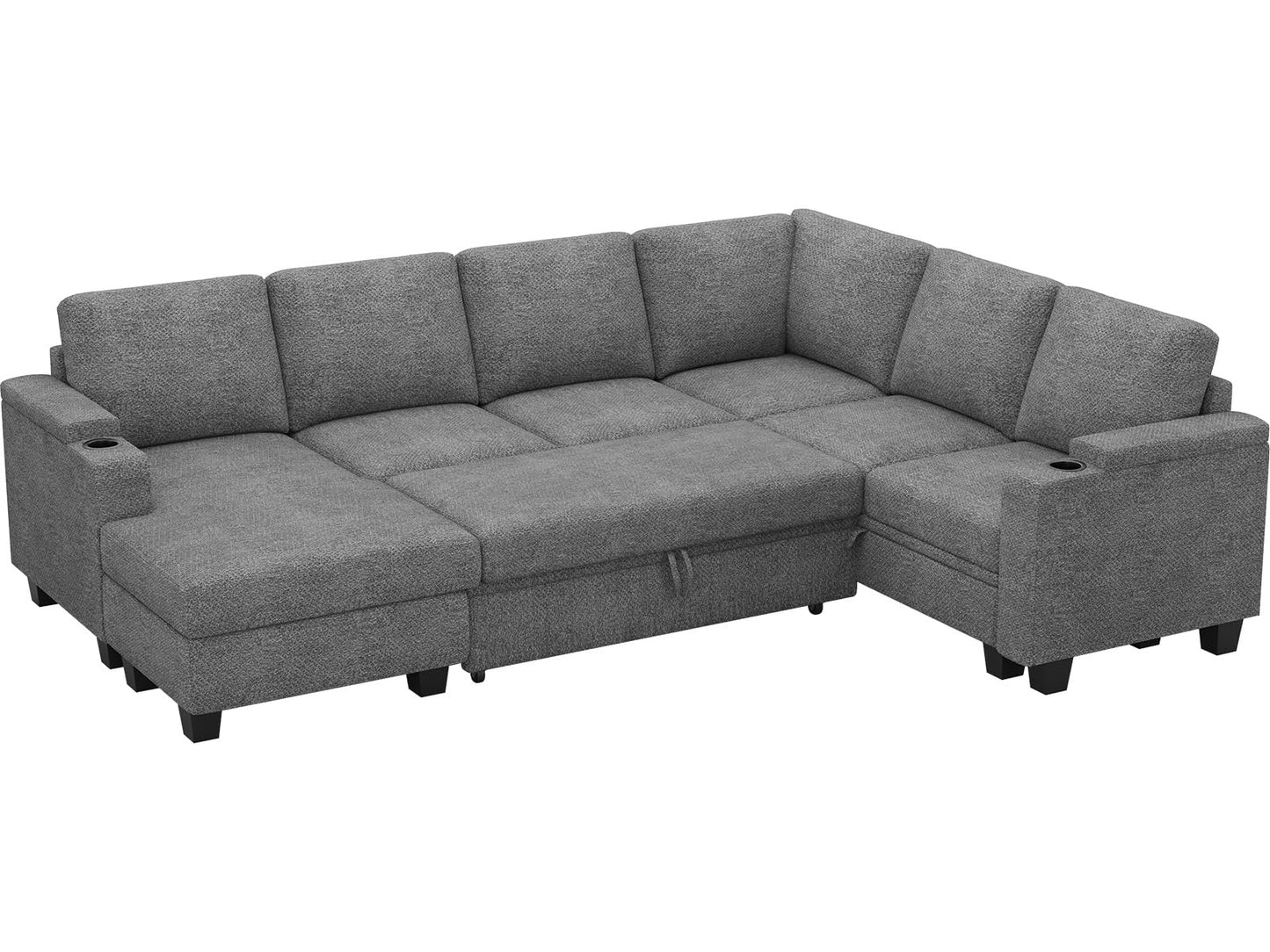 Belffin Modular Sectional Sleeper Sofa Couch Bed with Storage Chaise U Shaped Couch with Pull Out Sofa Bed for Living Room. Light Grey Couch.