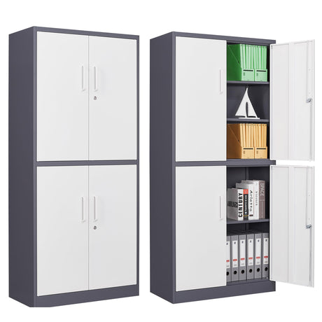 Letaya Metal Storage Cabinet with Lock Door, Adjustable Shelf Steel Cabinets for Office, Home,Pantry,Kitchen,Garage Utility Cabinet (4 Door-White&Gray) Letaya
