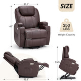 Esright Power Lift Recliner Chair for Elderly, Electric Lift Chair Sofa with Side Pockets, USB & Type-C Ports, Cup Holders, Brown, PU Leather Esright