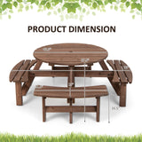 Tangkula 8 Person Wood Picnic Table, Outdoor Round Picnic Table with 4 Built-in Benches, Umbrella Hole, Outside Table and Bench Set for Garden, Backyard, Porch, Patio, 500lbs Capacity Per Bench Tangkula