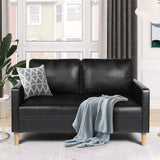 AILEEKISS 57'' Mid-Century Loveseat Faux Leather Sofa Couch with Armrest for Two People Modern 2 Seat Sofa for Living Room (2-Seater, Black) AILEEKISS