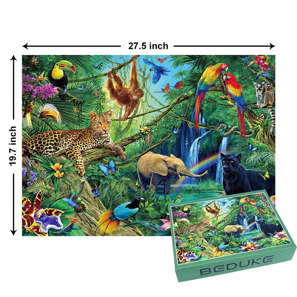 BEDUKE Jigsaw Puzzles for Adults 1000 Piece - Every Piece is Unique - Precise Interlocking Tropical Forest Animals Thick Sturdy Cardboard Family Game Puzzle Age 14+ BEDUKE