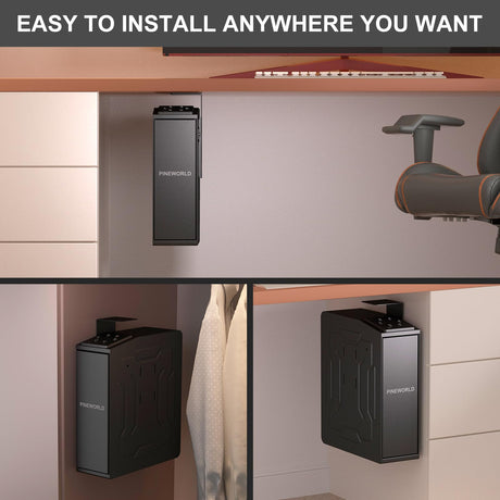PINEWORLD Gun Safe For Handgun, Biometric Slider Bedside Handgun Safe, Pistol Lock Case for Nightstand,Sliding Door Hand Gun Safe for Pistol -with 3 Quick Access Fingerprint, PIN Code, KEY PINEWORLD