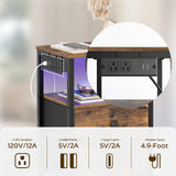 YATINEY Nightstands with Charging Station, Night Stand Set of 2 with LED Lights, Side Table with 2 Non-Woven Drawers, End Table Bedroom, Bedside Tables for Bedroom, Rustic Brown and Black ET12L2BR YATINEY