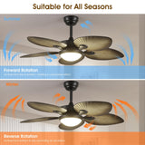 Wiviniya Tropical Ceiling Fans with Lights, 44 Inch Indoor Outdoor Palm Leaf Ceiling Fan for Patios Porch Bedroom, Remote/APP Control, Dimmable, 6 Speeds, Reversible, Wood Grain Wiviniya